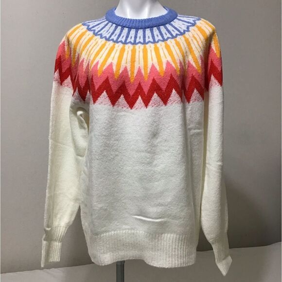 French Connection Essentials Ivory Fair Isle Sweater New Size Large - Picture 4 of 8